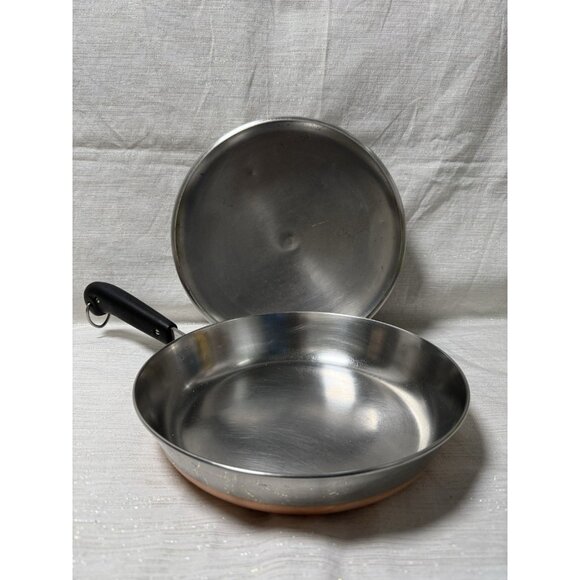 Vintage 1801 Revere Ware Frying Pan 10" Copper Bottom Skillet with Lid 2363973 - Picture 2 of 9